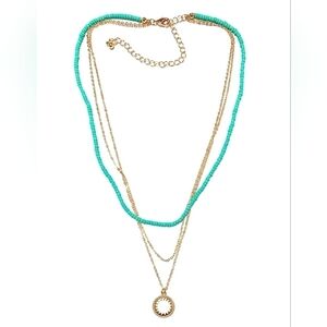 Gemma Simone Circulus Gold Tone and Aqua Bead Layered Necklace